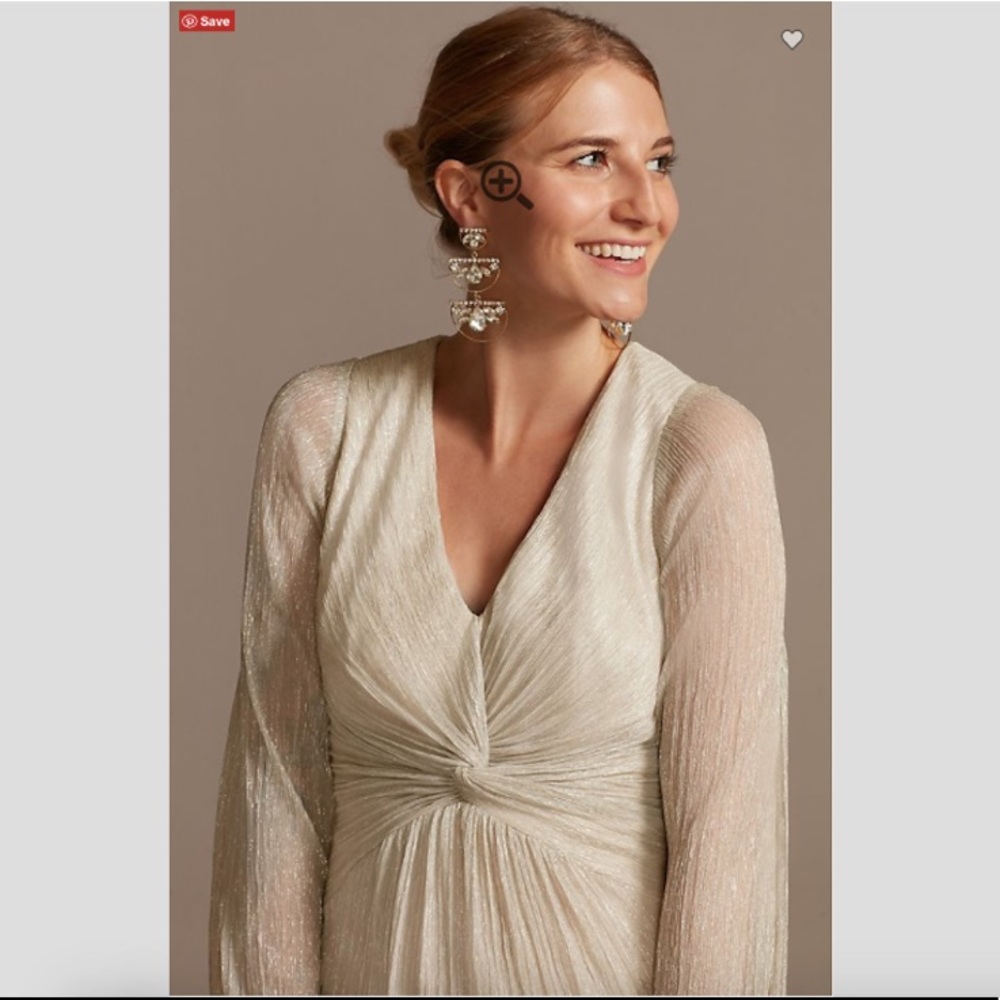 Adrianna Papell Balloon Sleeve Crinkle Metallic Dress with Twist - Picture 2 of 3